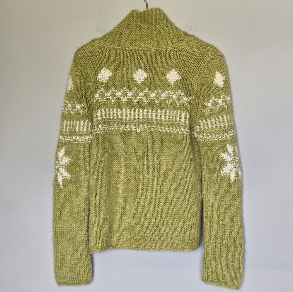 Handmade True Grit Wool Green Shawl Collar Nordic Fair Isle Cardigan Sweater - Picture 3 of 8